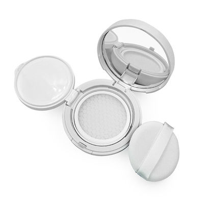 Casse de fondation à coussin transparent rond rechargeable pour une couverture légère à moyenne.